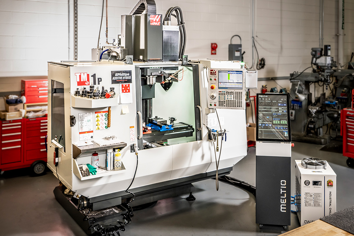 A Haas TM 1 CNC mill paired with a Meltio laser wire print head (Credit: Johns Hopkins APL)