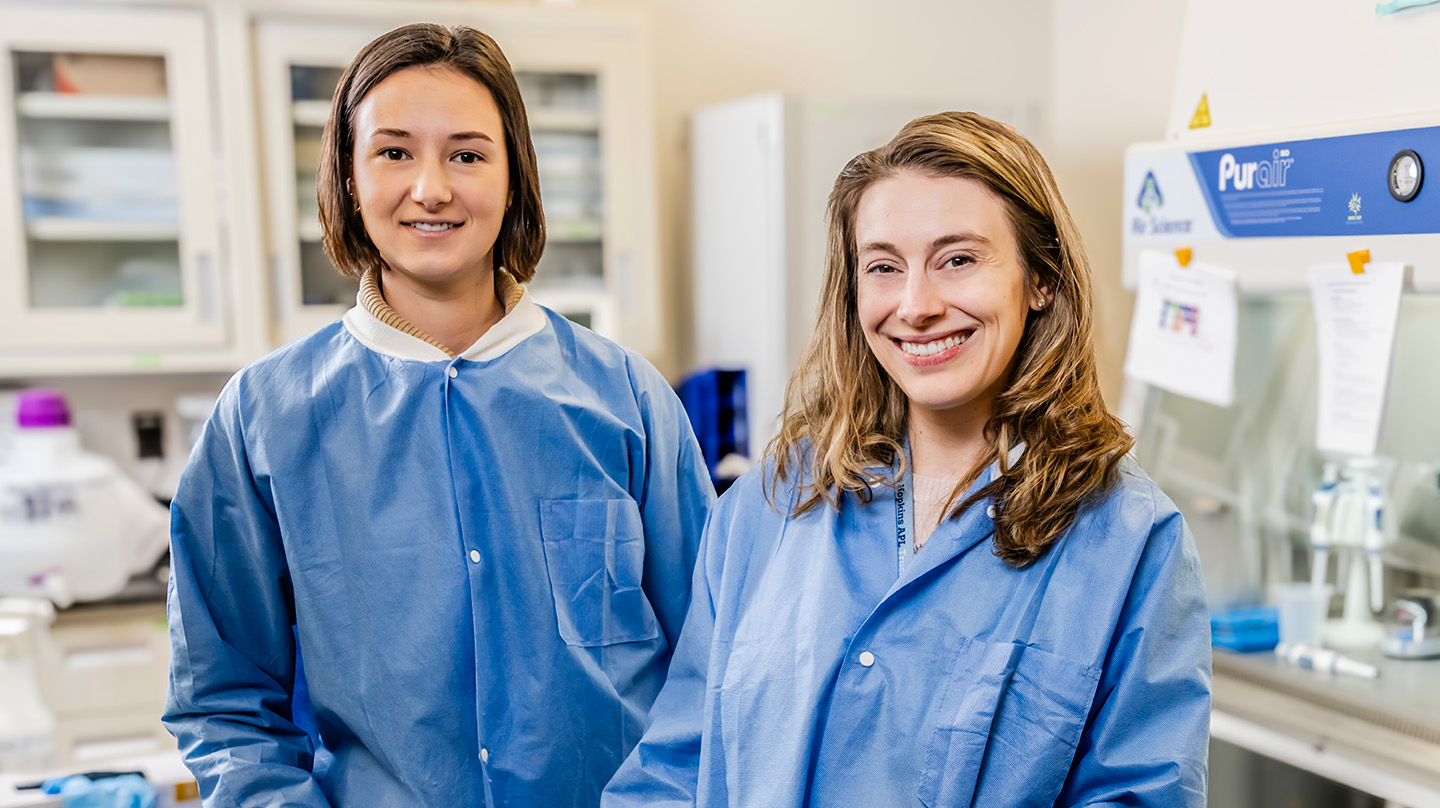Johns Hopkins APL researchers Corrine Fuller (left) and Claire Bell
