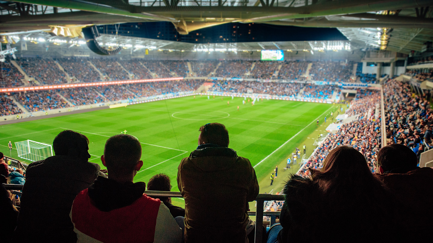 Attendees watch a soccer game
