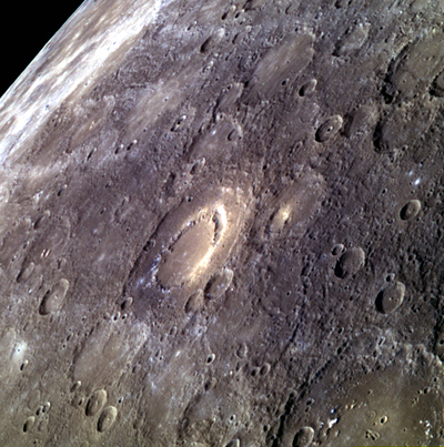 This image, taken by MESSENGER on March 30, 2014, shows the peak-ring basin Scarlatti at the center