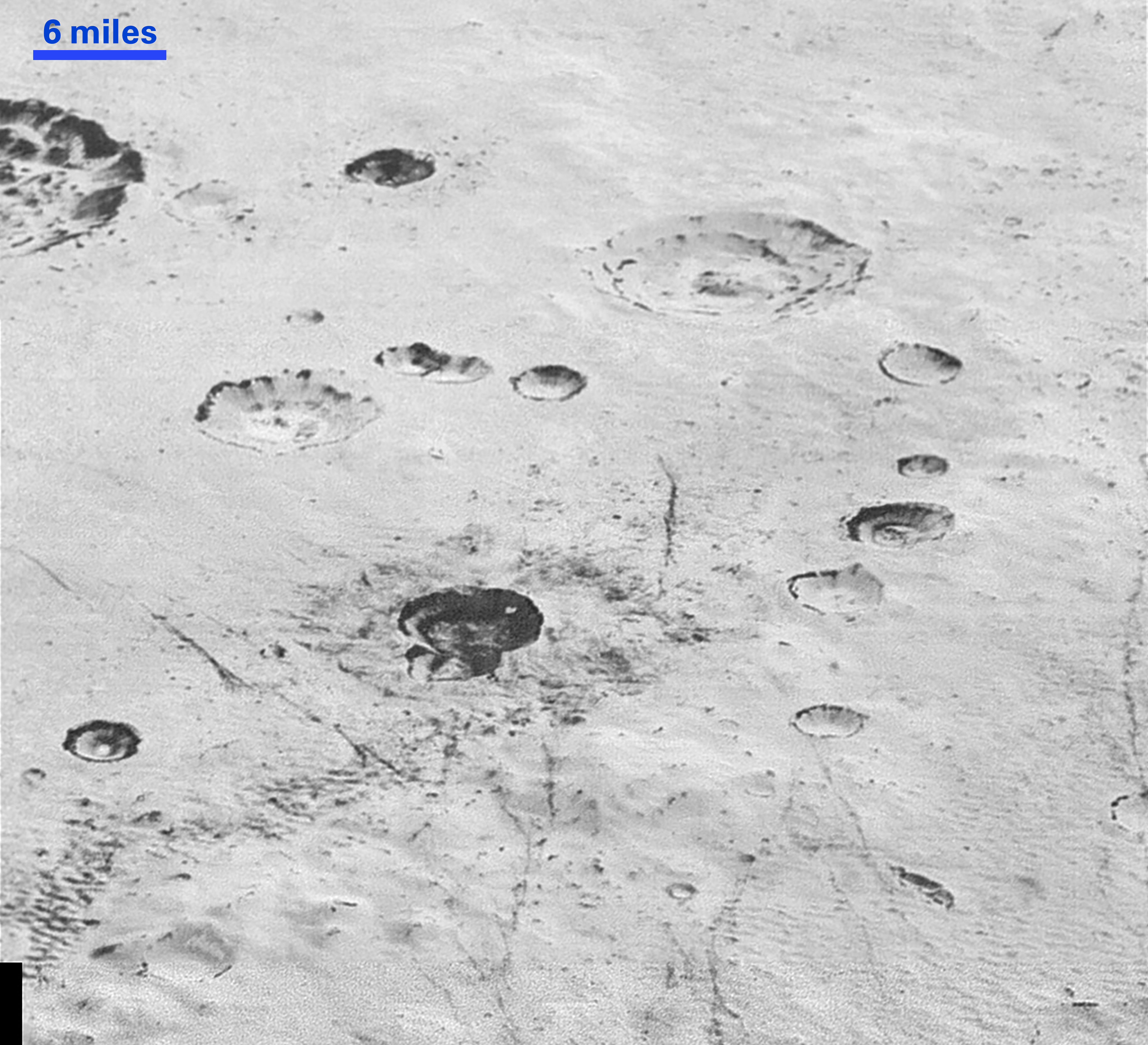 Rugged icy cratered plains in Pluto's Burney Basin