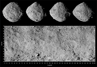 A composite image of asteroid Bennu, taken in December 2018 by the NASA OSIRIS-REx PolyCam camera