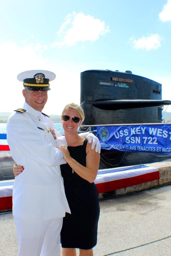Brooks with his wife, Jayme, at the USS Key West change of command ceremony in Guam in 2013.  Credit: Owen Brooks