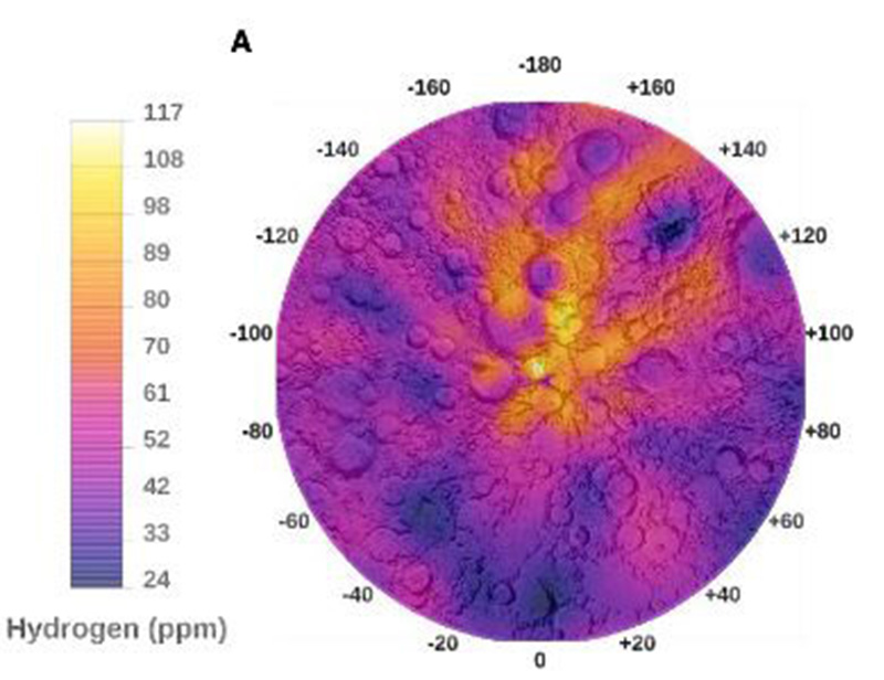 Hydrogen chart showing distribution at the north lunar pole