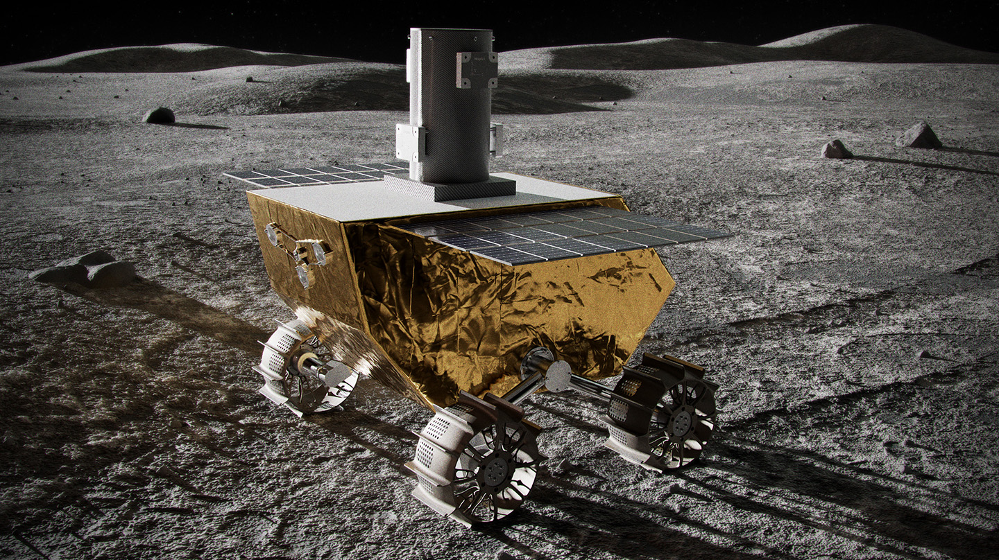 Artist’s impression of the Lunar Vertex rover on the surface of the Moon.