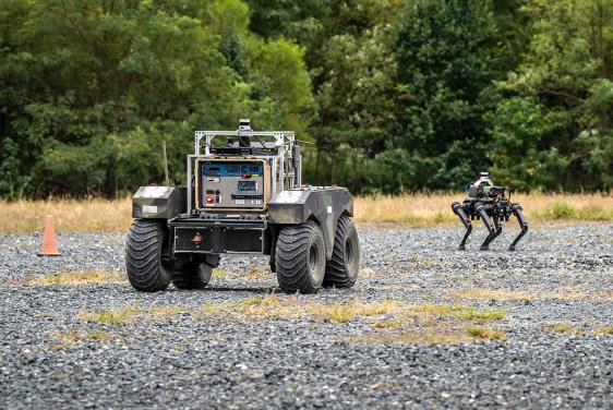 Autonomous robots used during a demonstration of STALC and BDA.