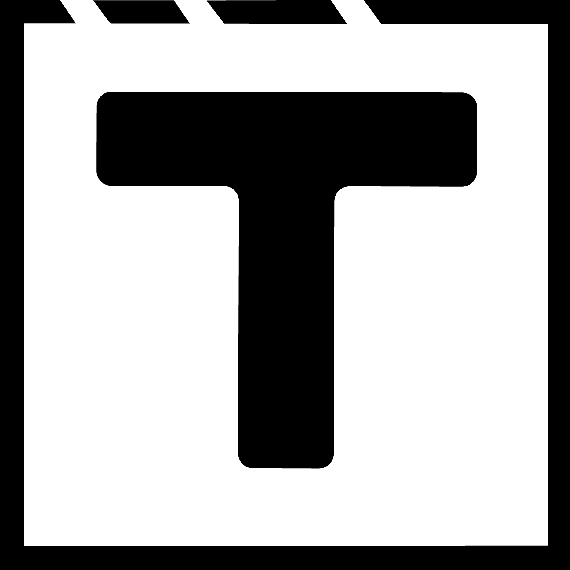Capital letter T in a square outline